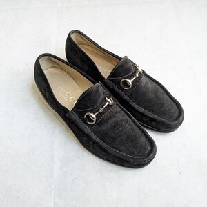 Gucci Horsebit Loafers Black Suede Men 9 D Leather Slip Ons